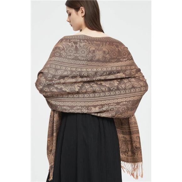 Pashmina Shawl Wrap with Ethnic Brown - Picture 3 of 6
